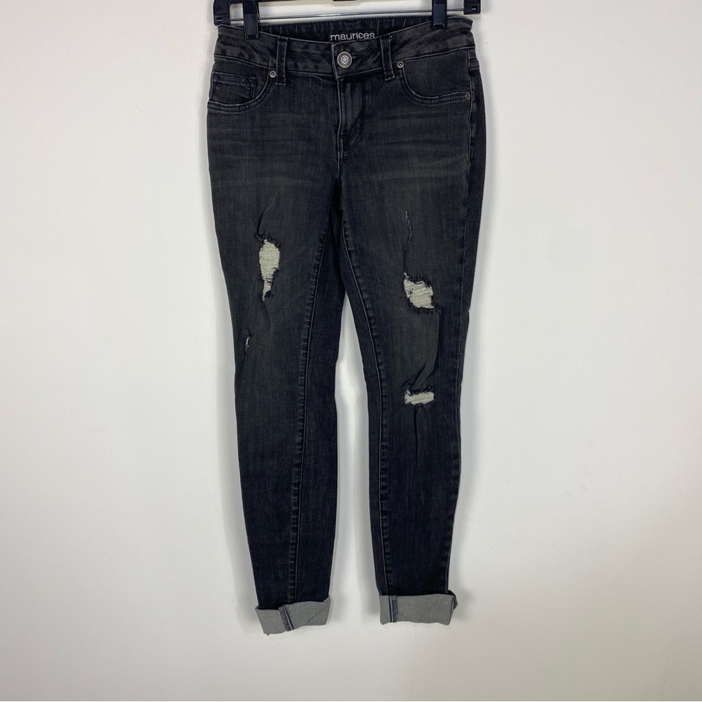 Maurices grey gray cuffed distressed denim jeans